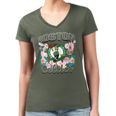 Boston Celtics G-III 4Her by Carl Banks Women's Super-Slim Fit Lightweight Flowers Team Logo Graphic V-Neck T-Shirt Olive