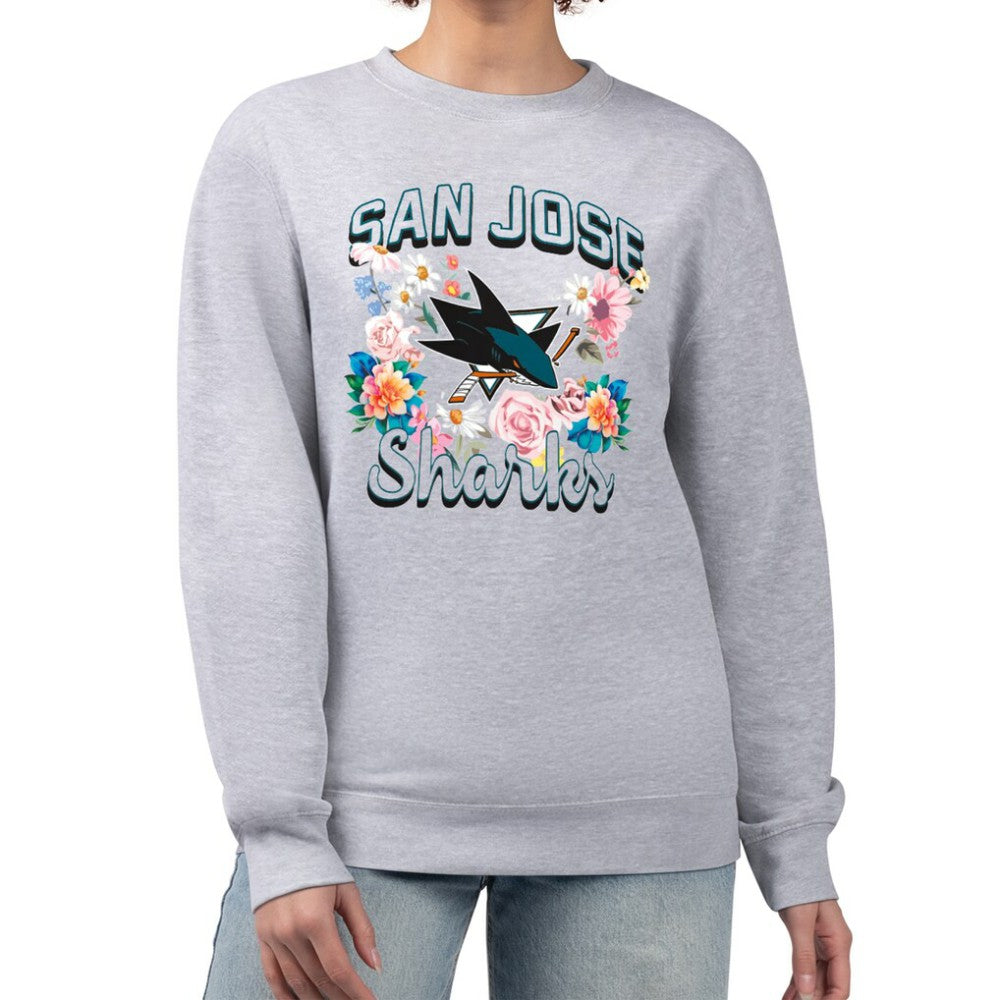 NHL San Jose Sharks G-III 4Her by Carl Banks Women's Flower Logo Pullover Sweatshirt - Heather Gray