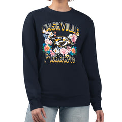NHL Nashville Predators G-III 4Her by Carl Banks Women's Flower Logo Pullover Sweatshirt - Navy