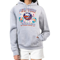 NHL New York Islanders G-III 4Her by Carl Banks Women's Flower Logo Pullover Hoodie - Heather Gray