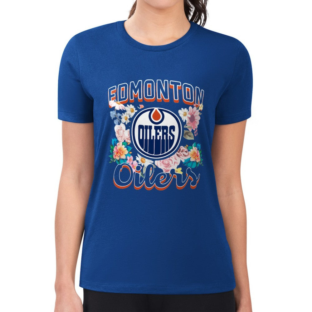 NHL Edmonton Oilers G-III 4Her by Carl Banks Women's Super-Slim Fit Lightweight Flower Logo T-Shirt - Royal