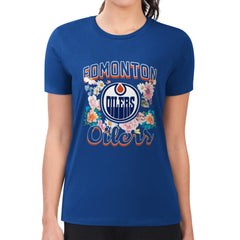 NHL Edmonton Oilers G-III 4Her by Carl Banks Women's Super-Slim Fit Lightweight Flower Logo T-Shirt - Royal