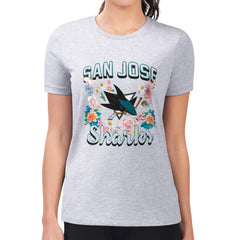 NHL San Jose Sharks G-III 4Her by Carl Banks Women's Super-Slim Fit Lightweight Flower Logo T-Shirt - Heather Gray