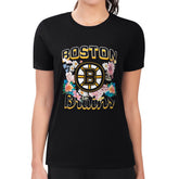 NHL Boston Bruins G-III 4Her by Carl Banks Women's Super-Slim Fit Lightweight Flower Logo T-Shirt - Black