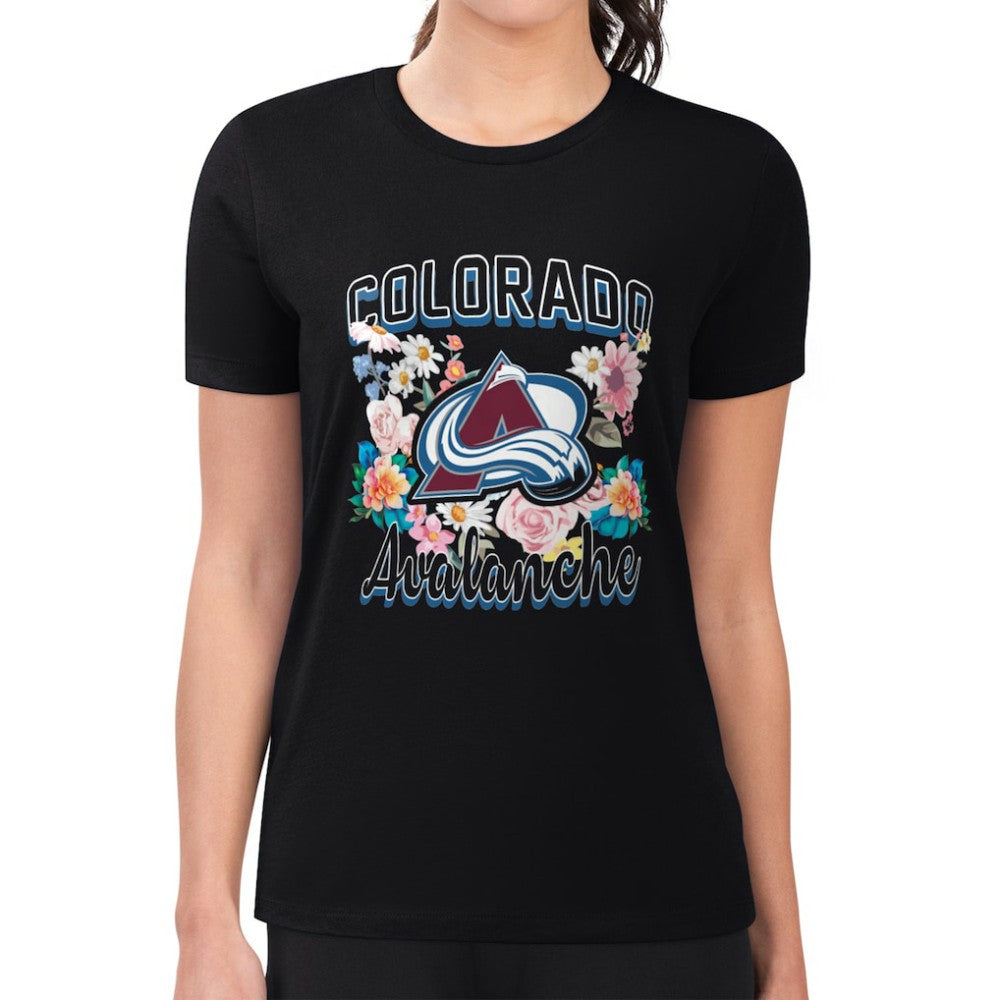 NHL Colorado Avalanche G-III 4Her by Carl Banks Women's Super-Slim Fit Lightweight Flower Logo T-Shirt - Black