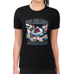 NHL Colorado Avalanche G-III 4Her by Carl Banks Women's Super-Slim Fit Lightweight Flower Logo T-Shirt - Black
