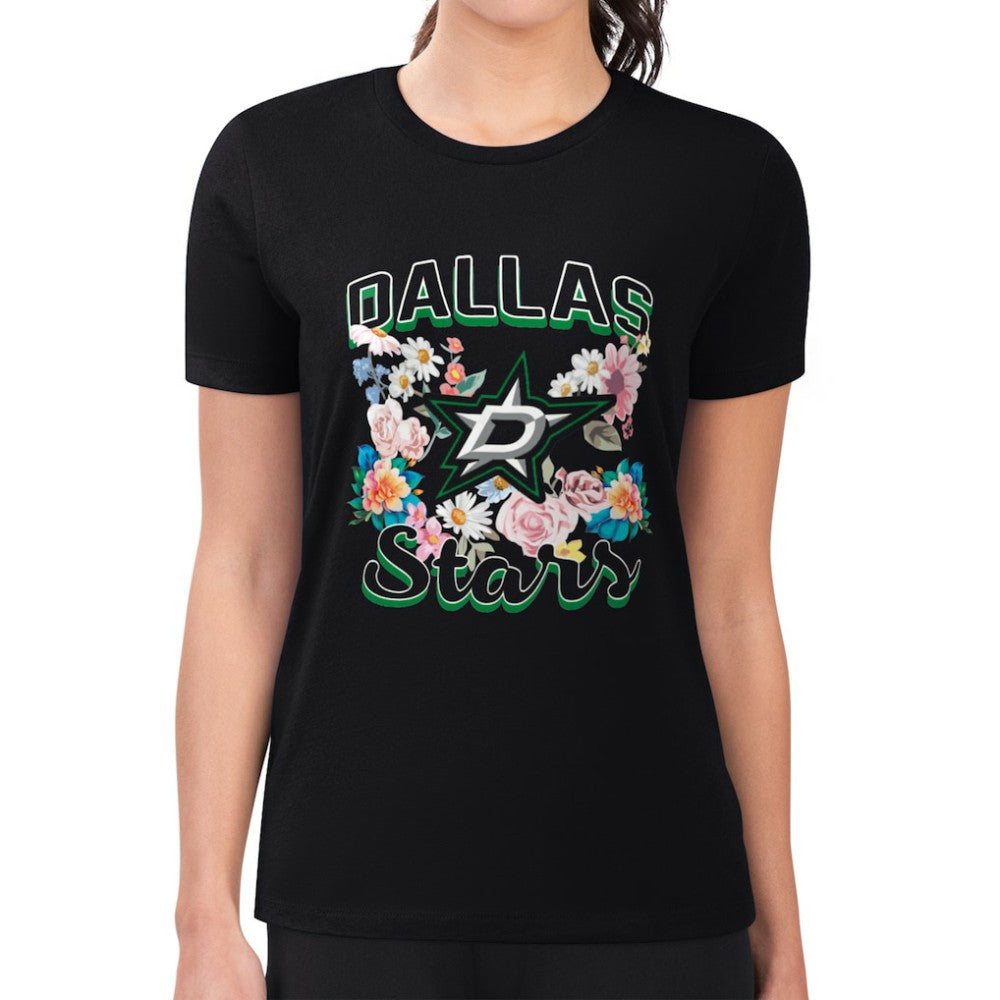 NHL Dallas Stars G-III 4Her by Carl Banks Women's Super-Slim Fit Lightweight Flower Logo T-Shirt - Black