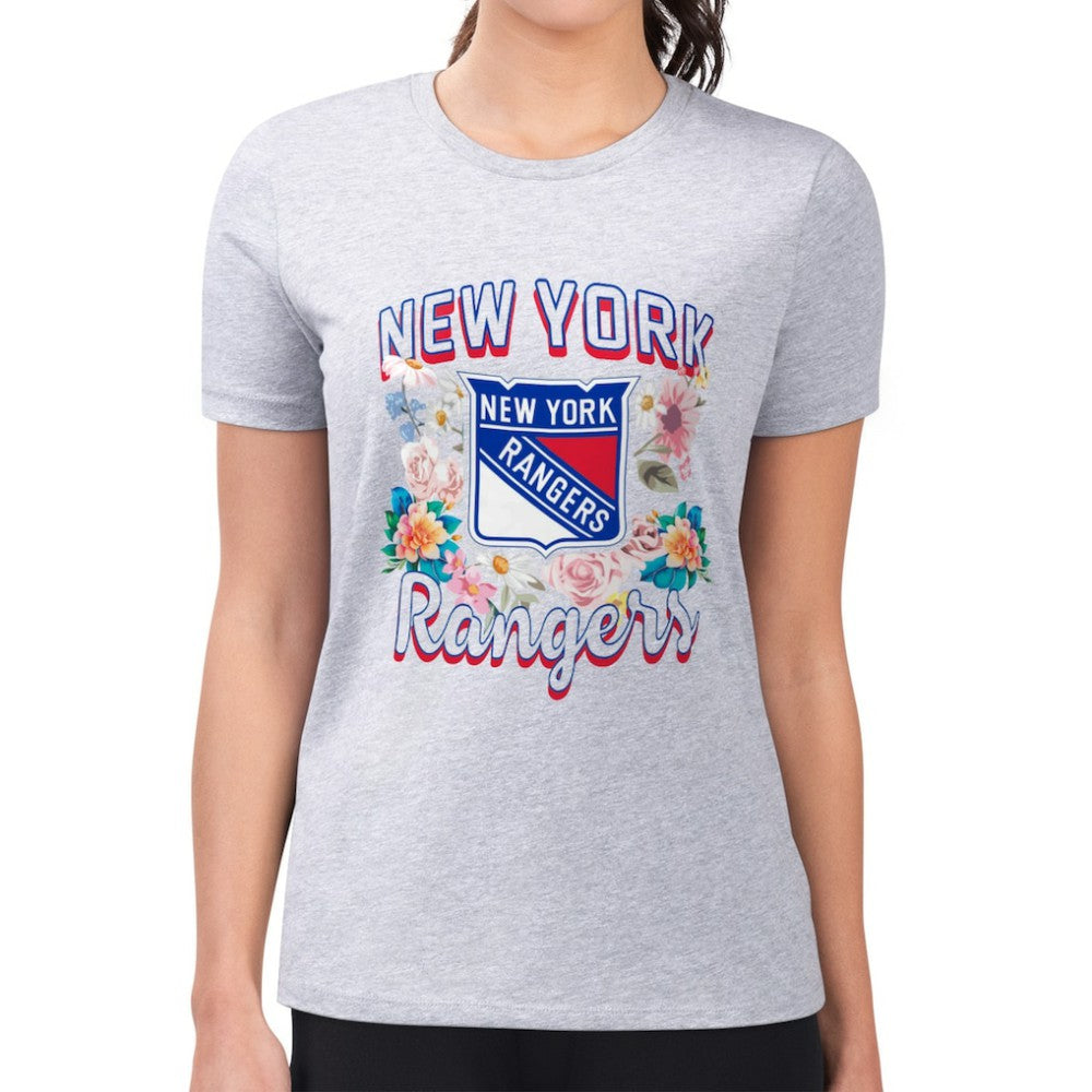 NHL New York Rangers G-III 4Her by Carl Banks Women's Super-Slim Fit Lightweight Flower Logo T-Shirt - Heather Gray