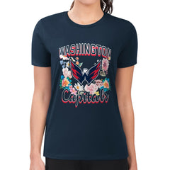 NHL Washington Capitals G-III 4Her by Carl Banks Women's Super-Slim Fit Lightweight Flower Logo T-Shirt - Navy