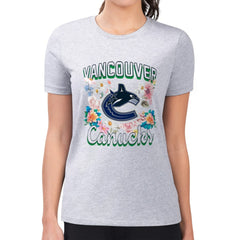 NHL Vancouver Canucks G-III 4Her by Carl Banks Women's Super-Slim Fit Lightweight Flower Logo T-Shirt - Heather Gray