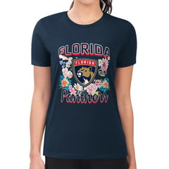 NHL Florida Panthers G-III 4Her by Carl Banks Women's Super-Slim Fit Lightweight Flower Logo T-Shirt - Navy