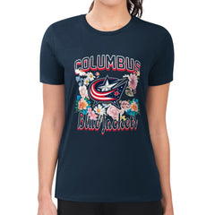 NHL Columbus Blue Jackets G-III 4Her by Carl Banks Women's Super-Slim Fit Lightweight Flower Logo T-Shirt - Navy