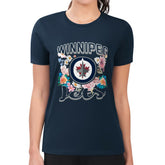NHL Winnipeg Jets G-III 4Her by Carl Banks Women's Super-Slim Fit Lightweight Flower Logo T-Shirt - Navy