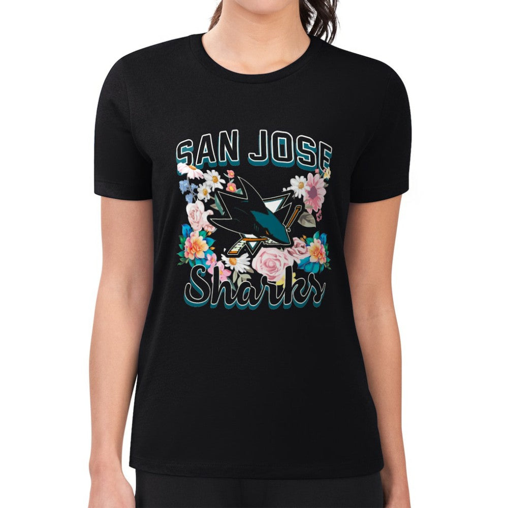 NHL San Jose Sharks G-III 4Her by Carl Banks Women's Super-Slim Fit Lightweight Flower Logo T-Shirt - Black