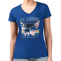 NHL St. Louis Blues G-III 4Her by Carl Banks Women's Super-Slim Fit Lightweight Flower Logo V-Neck T-Shirt - Blue
