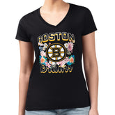 NHL Boston Bruins G-III 4Her by Carl Banks Women's Super-Slim Fit Lightweight Flower Logo V-Neck T-Shirt - Black