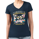 NHL Nashville Predators G-III 4Her by Carl Banks Women's Super-Slim Fit Lightweight Flower Logo V-Neck T-Shirt - Navy