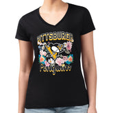 NHL Pittsburgh Penguins G-III 4Her by Carl Banks Women's Super-Slim Fit Lightweight Flower Logo V-Neck T-Shirt - Black