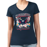 NHL Washington Capitals G-III 4Her by Carl Banks Women's Super-Slim Fit Lightweight Flower Logo V-Neck T-Shirt - Navy