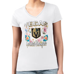 NHL Vegas Golden Knights G-III 4Her by Carl Banks Women's Super-Slim Fit Lightweight Flower Logo V-Neck T-Shirt - White