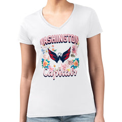 NHL Washington Capitals G-III 4Her by Carl Banks Women's Super-Slim Fit Lightweight Flower Logo V-Neck T-Shirt - White