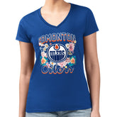 NHL Edmonton Oilers G-III 4Her by Carl Banks Women's Super-Slim Fit Lightweight Flower Logo V-Neck T-Shirt - Royal