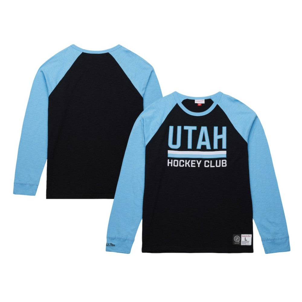 NHL Utah Hockey Club Mitchell & Ness Legendary Slub Long Sleeve Raglan T-Shirt - Black/Light Blue