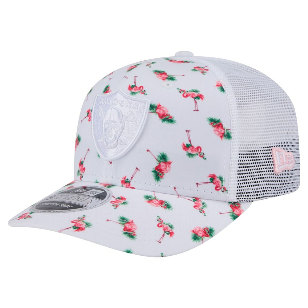 Las Vegas Raiders New Era Adventure Flamingo Pattern 9SEVENTY Stretch-Snap Hat White