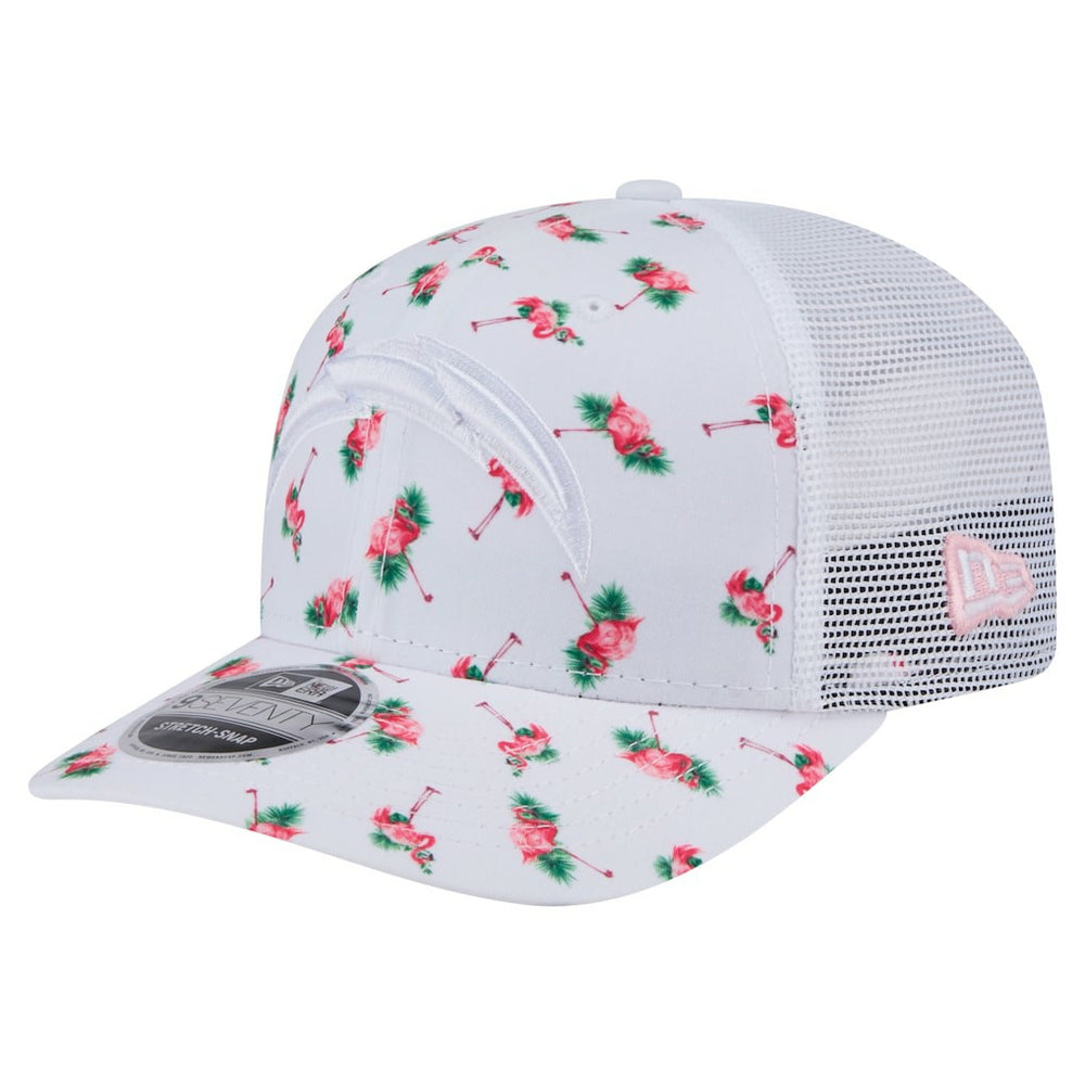 Los Angeles Chargers New Era Adventure Flamingo Pattern 9SEVENTY Stretch-Snap Hat White
