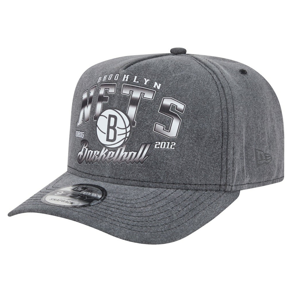 Brooklyn Nets Throwback Washed Pre-Curved 9FIFTY Snapback Hat Charcoal