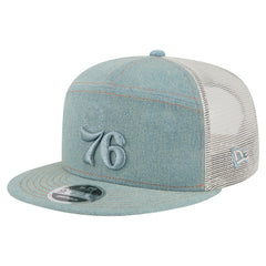 Philadelphia 76ers Adventure Denim Split Panel 9FIFTY Snapback Trucker Hat