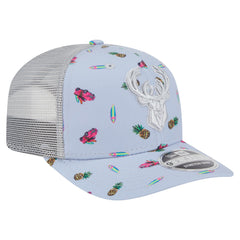 Milwaukee Bucks Adventure Aloha Pattern 9SEVENTY Stretch-Snap Hat Light Blue/Gray