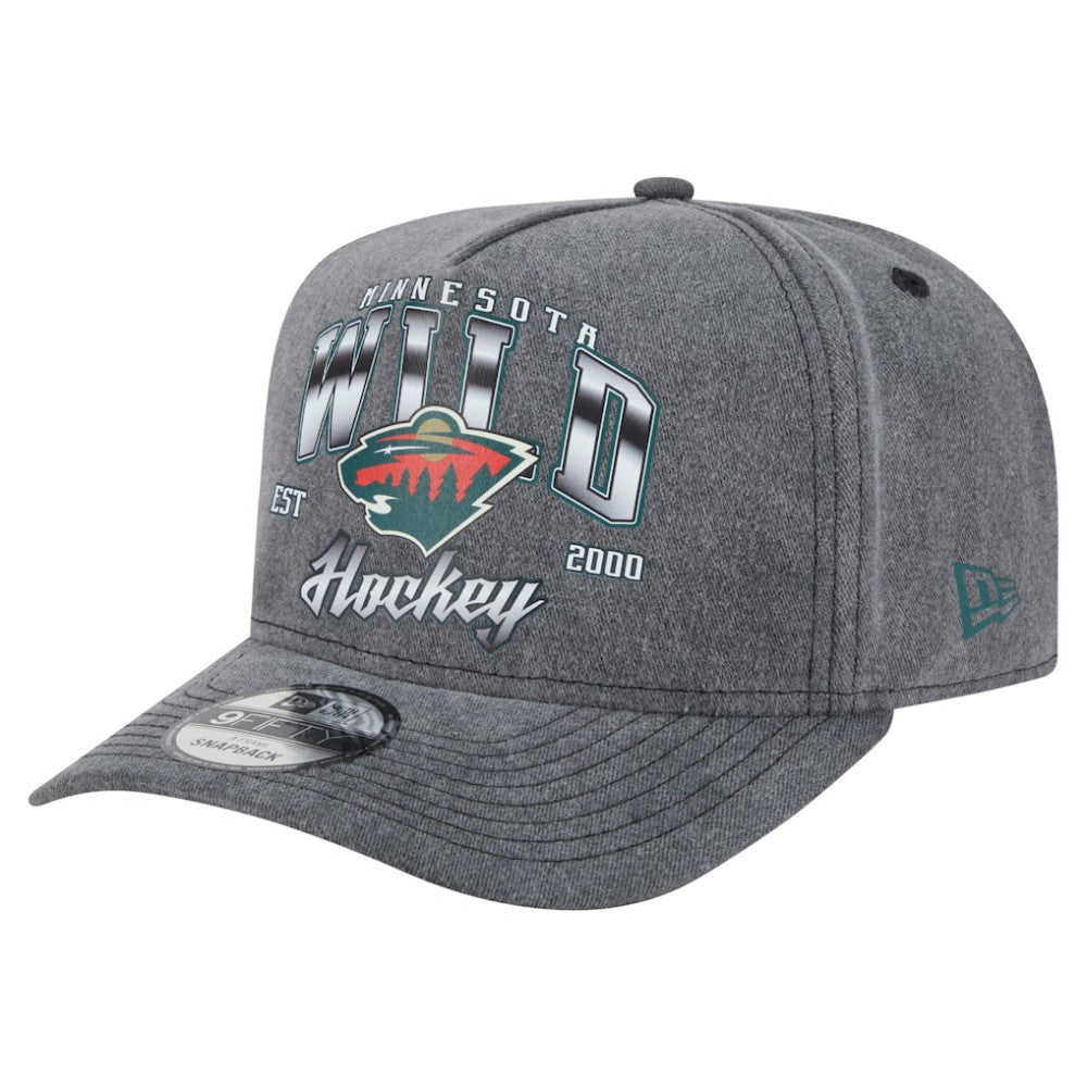 NHL Minnesota Wild New Era Throwback Washed A-Frame Pre-Curved 9FIFTY Snapback Hat - Charcoal
