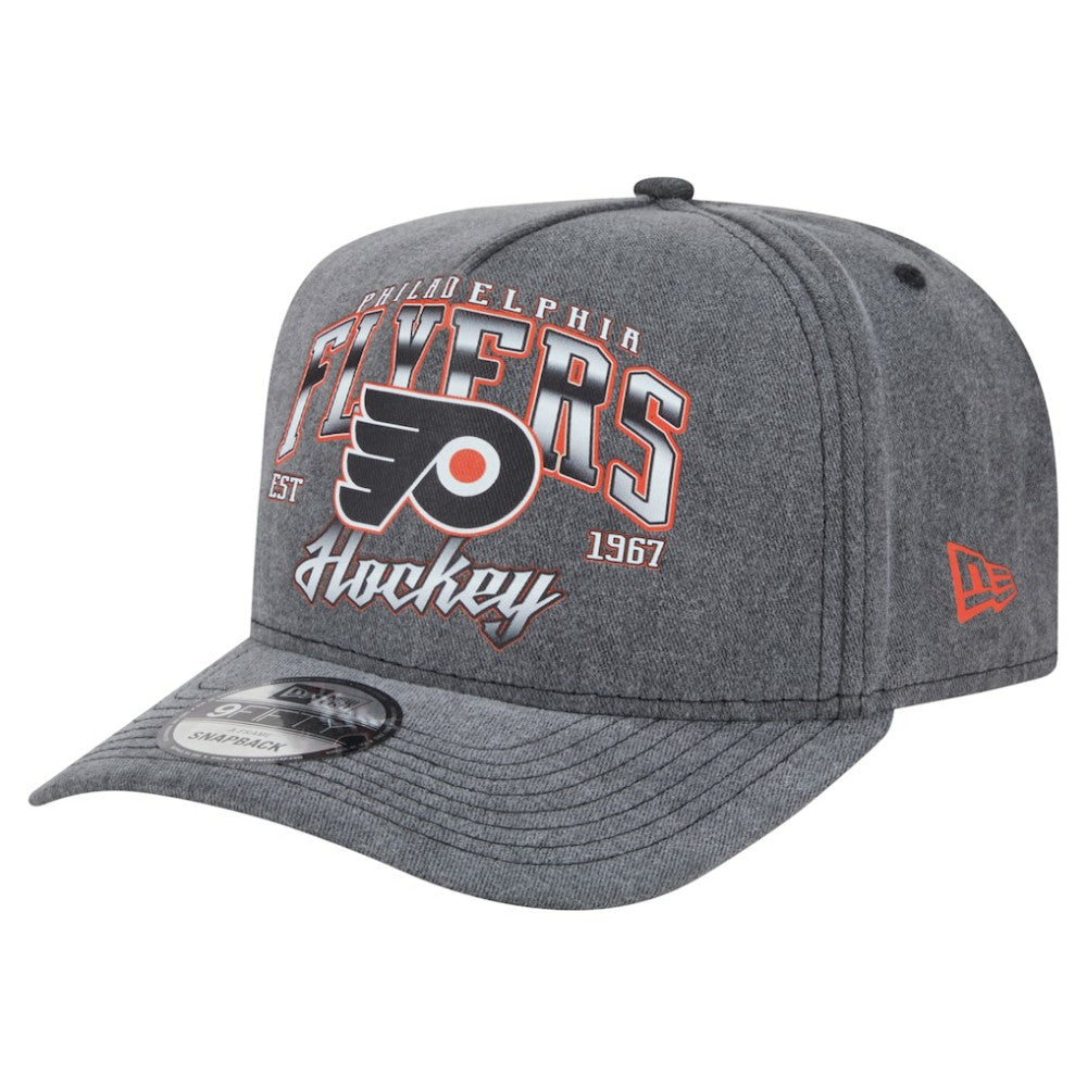 NHL Philadelphia Flyers New Era Throwback Washed A-Frame Pre-Curved 9FIFTY Snapback Hat - Charcoal