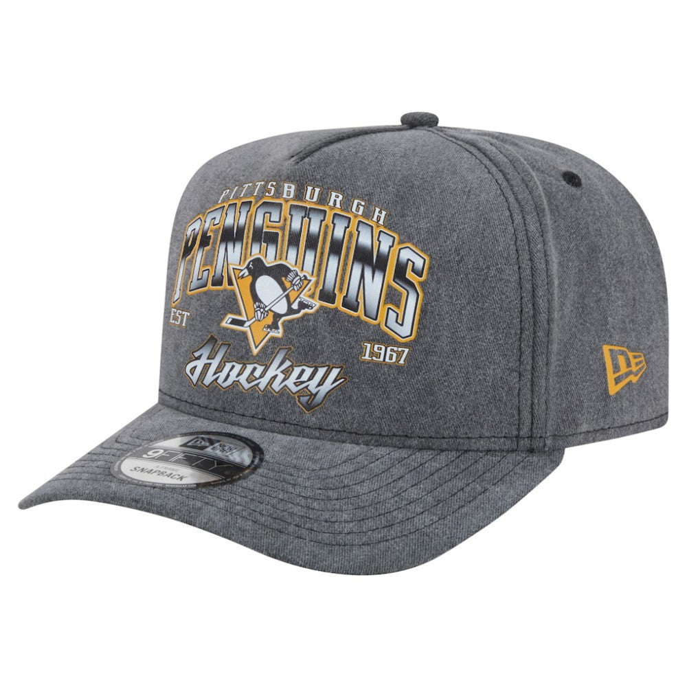 NHL Pittsburgh Penguins New Era Throwback Washed A-Frame Pre-Curved 9FIFTY Snapback Hat - Charcoal