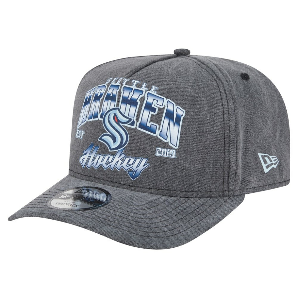 NHL Seattle Kraken New Era Throwback Washed A-Frame Pre-Curved 9FIFTY Snapback Hat - Charcoal