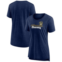 Milwaukee Brewers Women's Practice Time Tri-Blend T-Shirt - Navy T-shirts