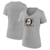 NHL Anaheim Ducks Women's Primary Logo V-Neck T-Shirt – Gray
