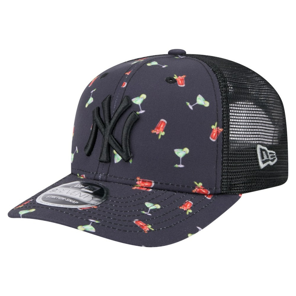 New York Yankees New Era Adventure Drinks Pattern 9SEVENTY Stretch-Snap Hat - Black Hats