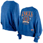 New York Knicks Women's Throwback Vintage Enzyme Wash Oversized Boxy Pullover Sweatshirt Blue
