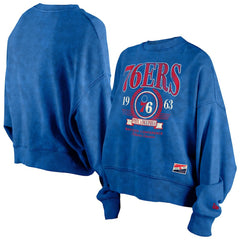 Philadelphia 76ers Women's Throwback Vintage Enzyme Wash Oversized Boxy Pullover Sweatshirt Royal