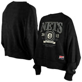 Brooklyn Nets Women's Throwback Vintage Enzyme Wash Oversized Boxy Pullover Sweatshirt Black