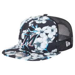 Miami Marlins New Era Adventure Pattern Golfer Trucker Snapback Hat - Black Hats