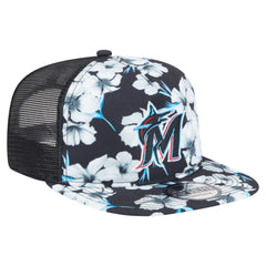 Miami Marlins New Era Adventure Pattern Golfer Trucker Snapback Hat - Black Hats