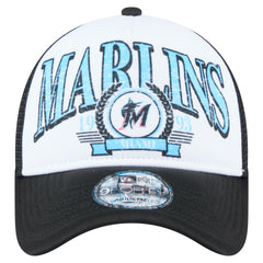 Miami Marlins New Era Distressed 9FORTY A-Frame Adjustable Trucker Hat - Black Hats