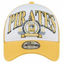 Pittsburgh Pirates New Era Distressed 9FORTY A-Frame Adjustable Trucker Hat - White/Gold Hats