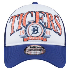 Detroit Tigers New Era Distressed 9FORTY A-Frame Adjustable Trucker Hat - White/Navy Hats