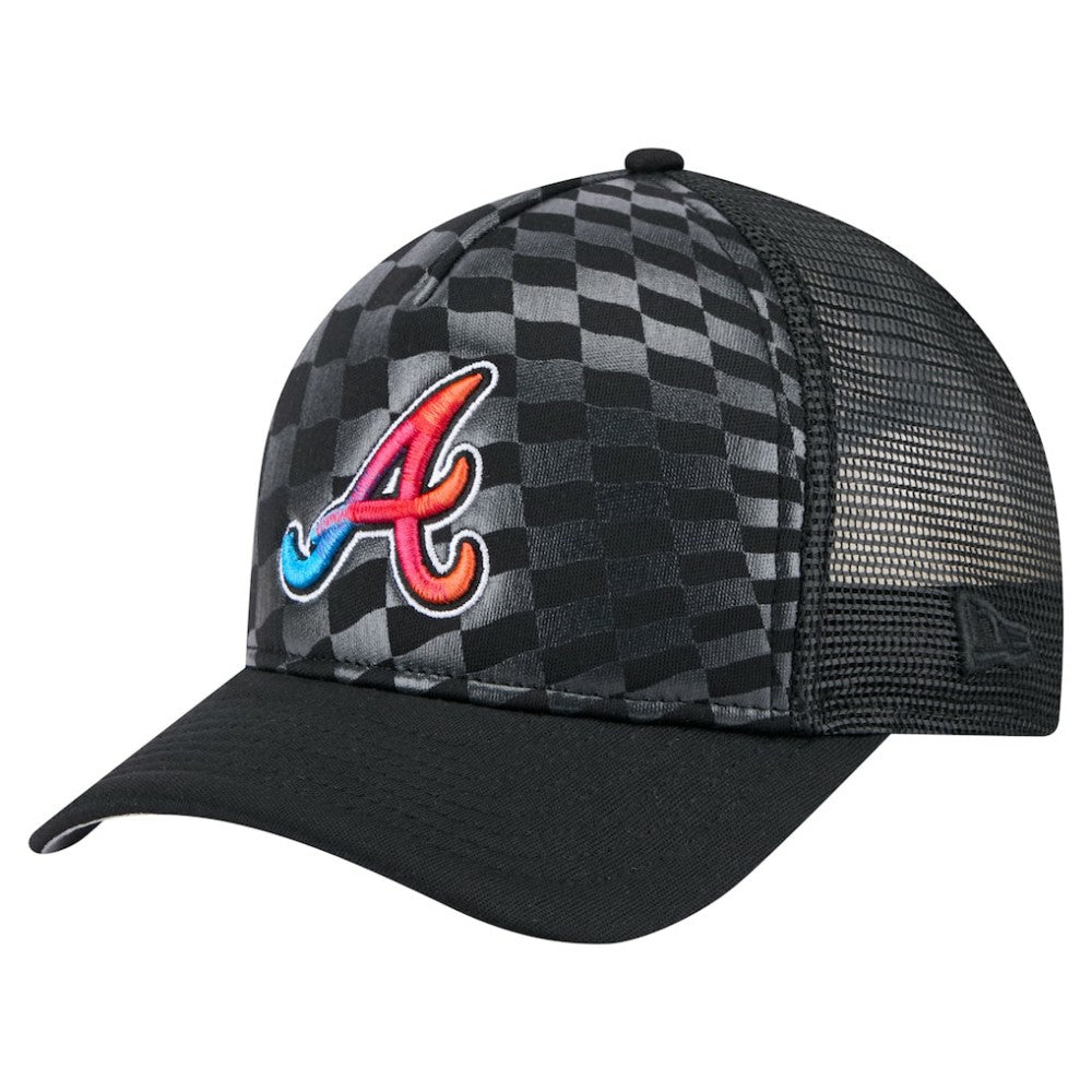 Atlanta Braves New Era Gradient 9FORTY A-Frame M-Crown Trucker Adjustable Hat - Black Hats
