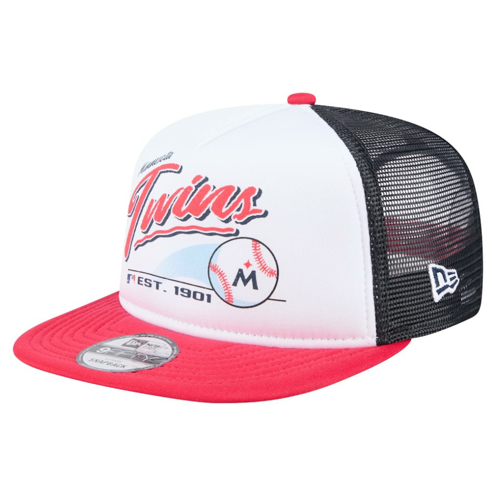 Minnesota Twins New Era Retro Script Trucker 9FIFTY Snapback Hat - White/Red Hats