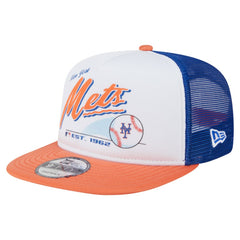New York Mets New Era Retro Script Trucker 9FIFTY Snapback Hat - White/Orange Hats